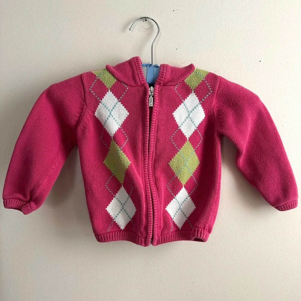 Baby GAP Vintage 2005 Argyle Hoodie Sweater